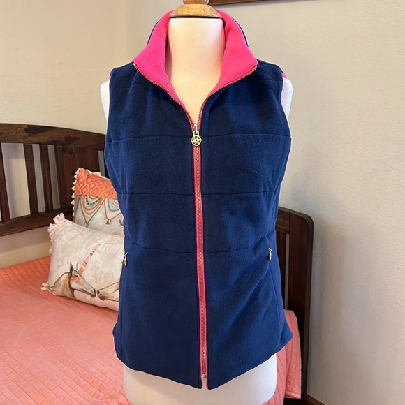 Lilly Pulitzer Brooklee Reversible Vest Pink and Blue fleece size small - Picture 8 of 16